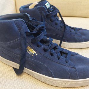 Puma Suede Classic Mid Men's Blue Suede High Top Lace Up Sneakers